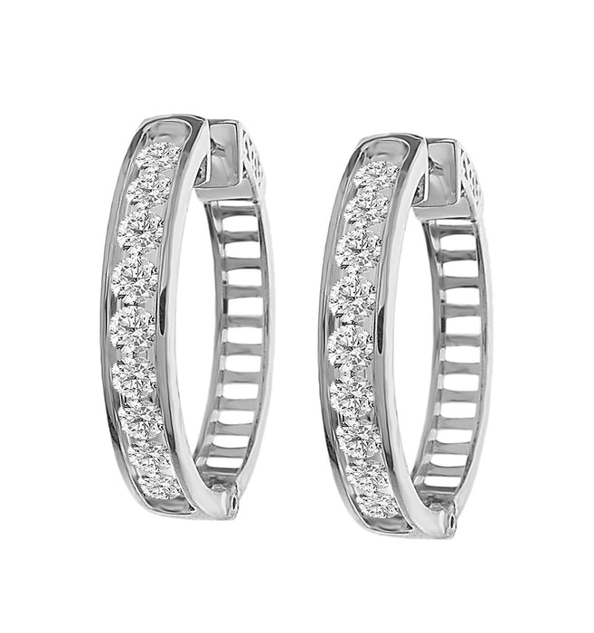 LADIES HOOPS EARRING 2 CT ROUND DIAMOND 10K WHITE GOLD