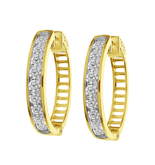 LADIES HOOPS 2 CT ROUND DIAMOND 10K YELLOW GOLD