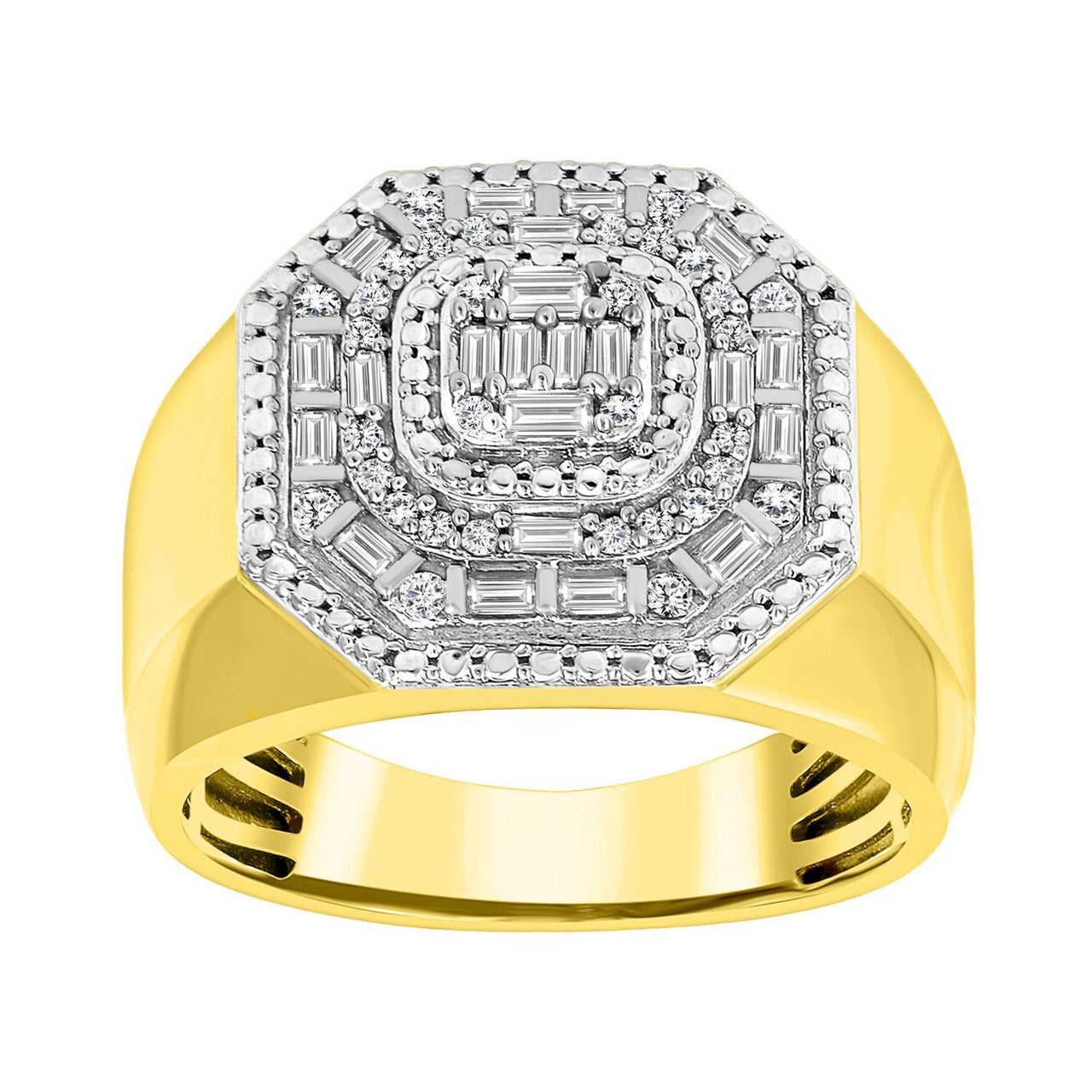 MEN'S RING 1/2 CT ROUND/BAGUETTE DIAMOND 10K YELLOW GOLD
