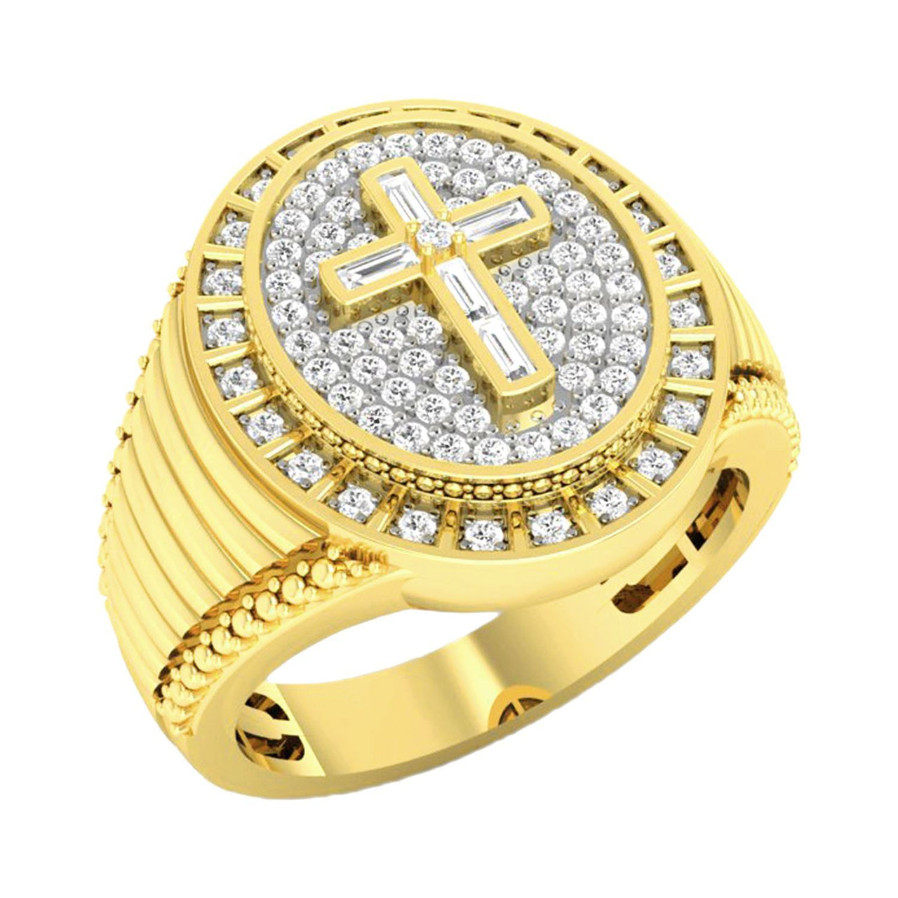 MEN'S RING 1/2 CT ROUND/BAGUETTE DIAMOND 10K YELLOW GOLD