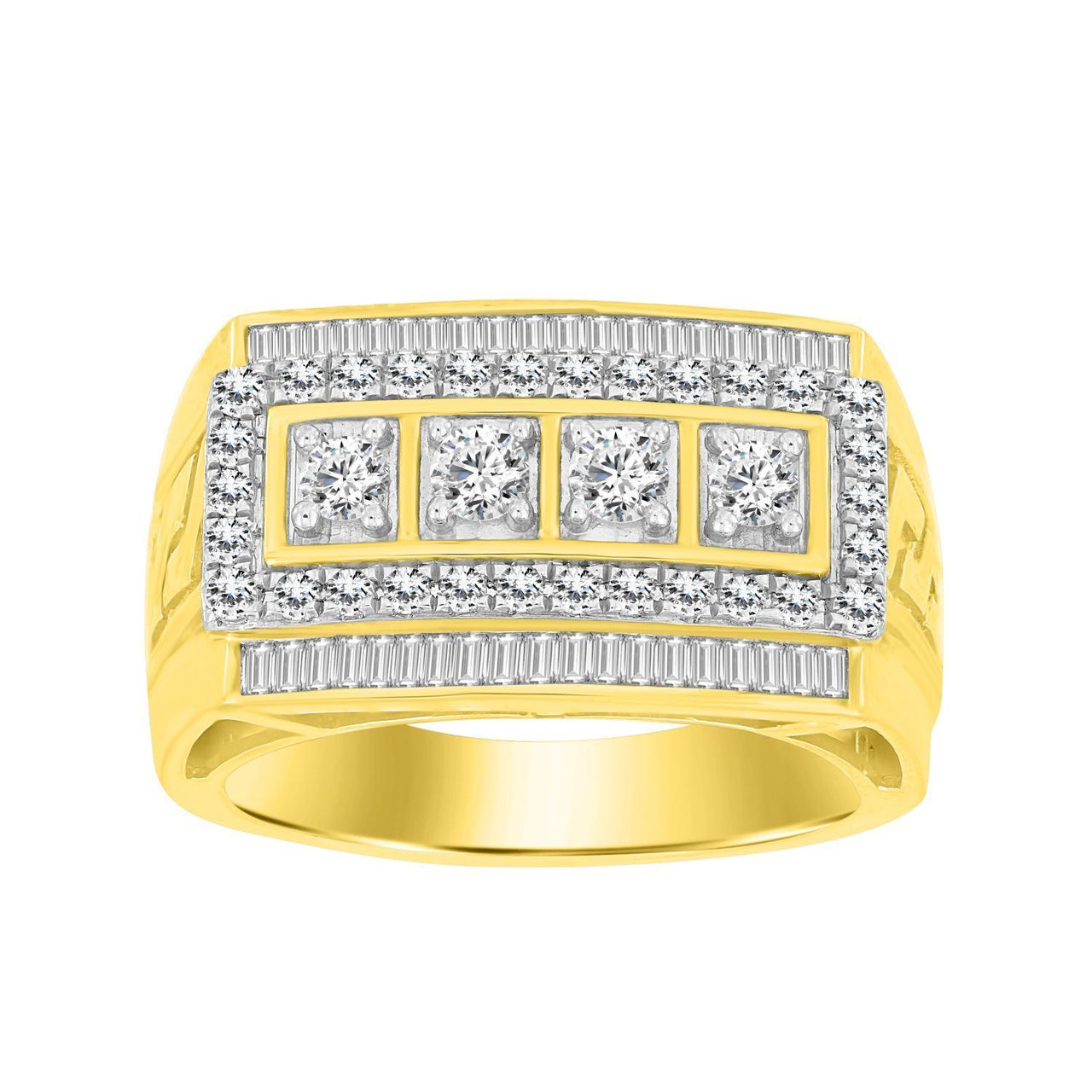 MEN'S RING 1 CT ROUND/BAGUETTE DIAMOND 10K YELLOW GOLD