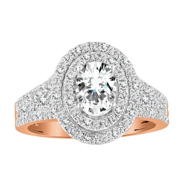 LADIES ENGAGEMENT RING SETTING 1 1/2 CT TW ROUND DIAMOND 14K ROSE GOLD-CTR 3/4 CT OVAL (THE CENTER DIAMOND IS SOLD SEPARATELY) (SI QUALITY)