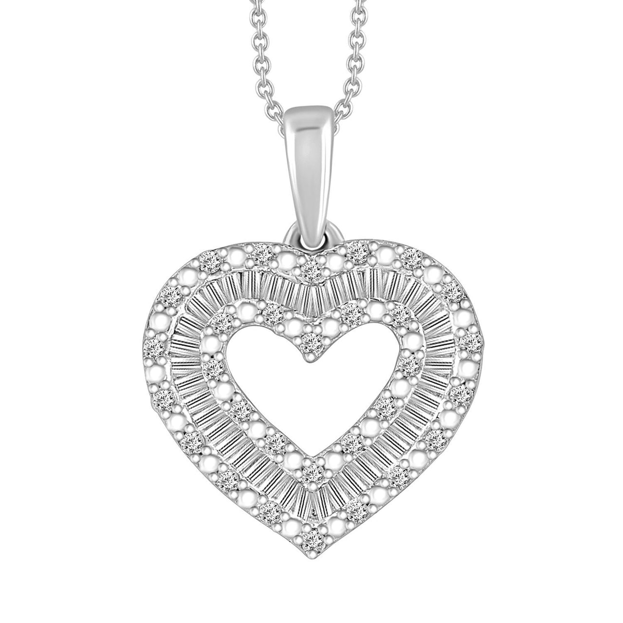 LADIES PENDANT 1/4 CT ROUND/BAGUETTE DIAMOND 10K WHITE GOLD
