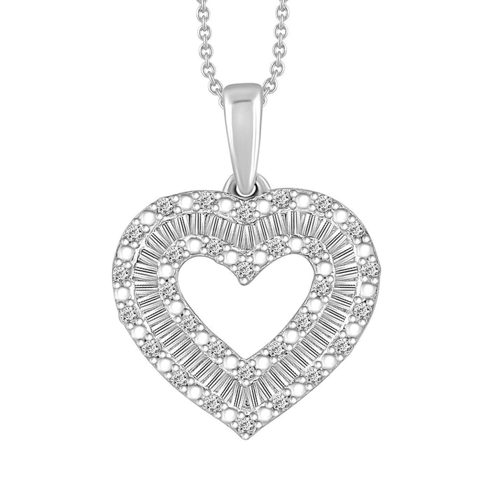 LADIES PENDANT 1/4 CT ROUND/BAGUETTE DIAMOND 10K WHITE GOLD