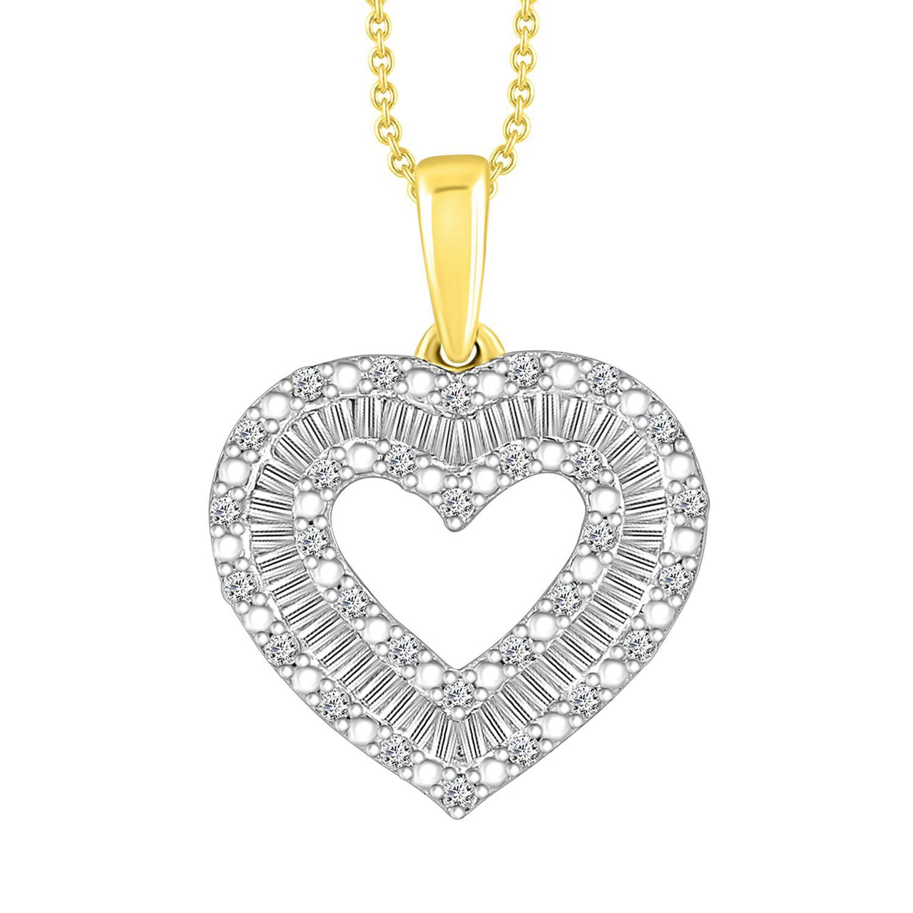 LADIES PENDANT 1/4 CT ROUND/BAGUETTE DIAMOND 10K YELLOW GOLD