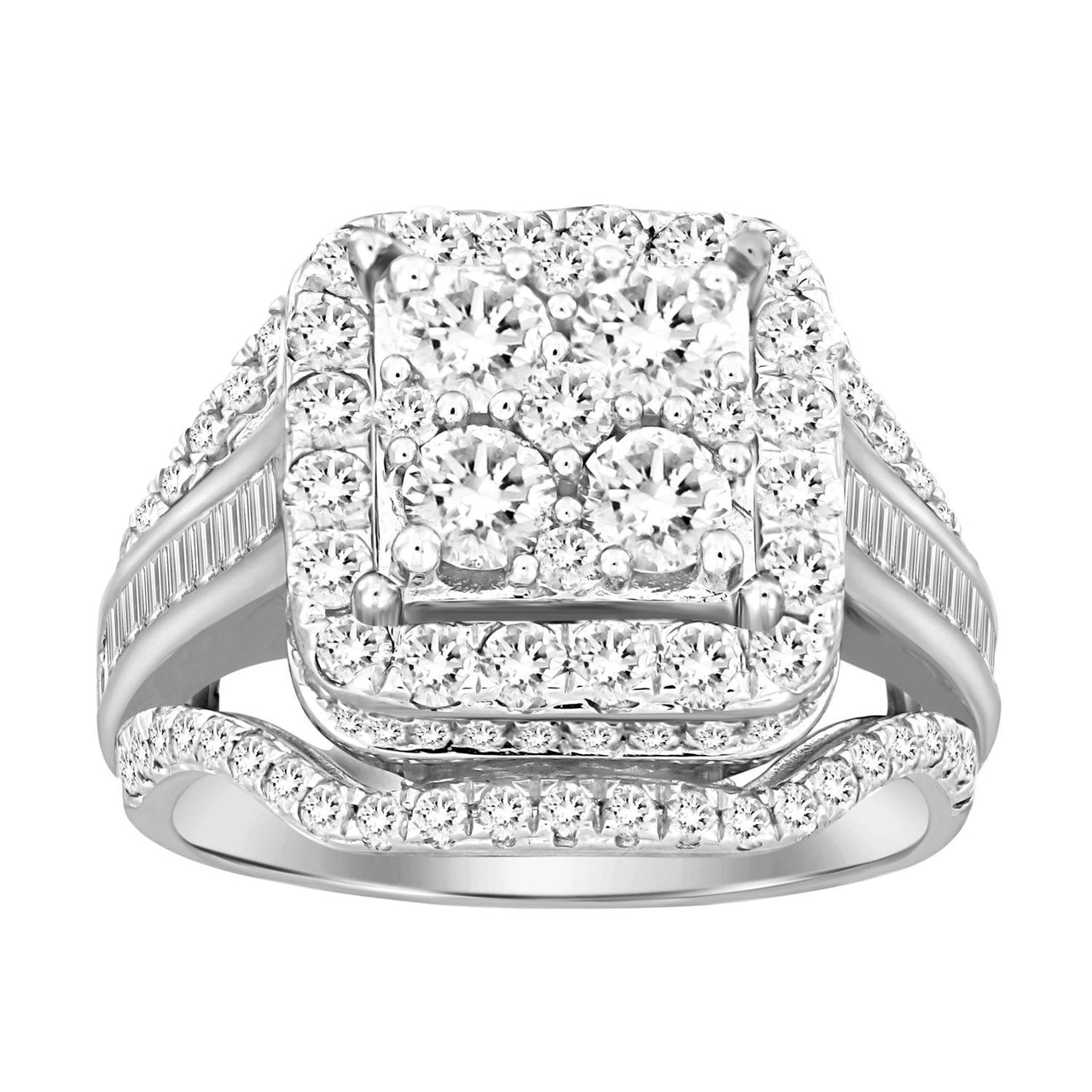 LADIES RING 1 CT ROUND/BAGUETTE DIAMOND 10K WHITE GOLD