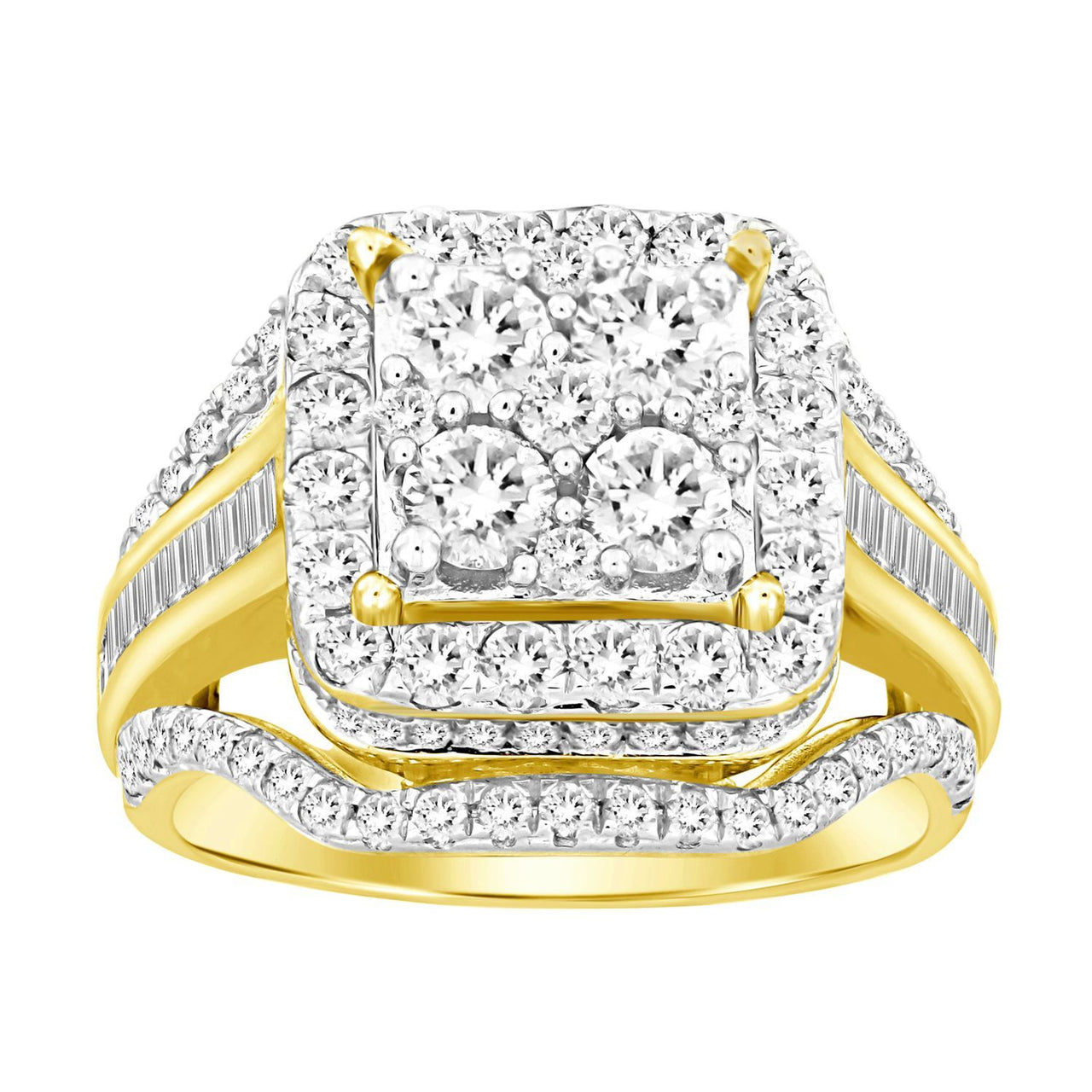 LADIES RING 1 CT ROUND/BAGUETTE DIAMOND 10K YELLOW GOLD