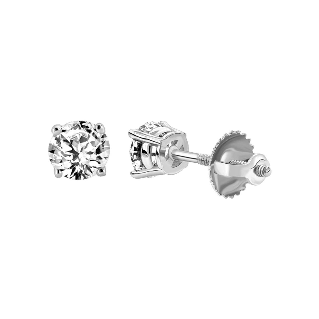 LADIES STUDS 3/4 CT ROUND DIAMOND 14K WHITE GOLD