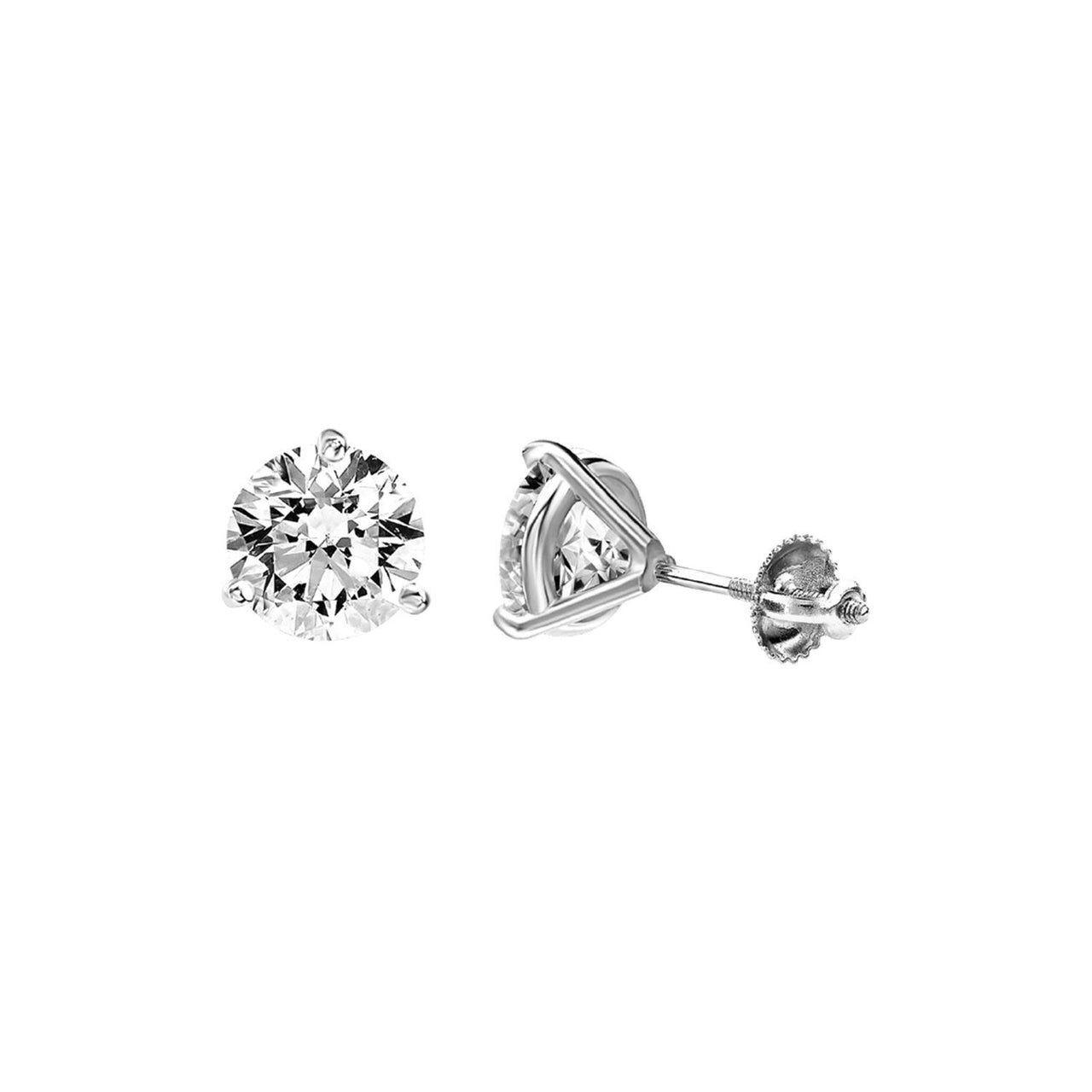 LADIES STUDS EARRINGS 1/3 CT ROUND DIAMOND 14K WHITE GOLD