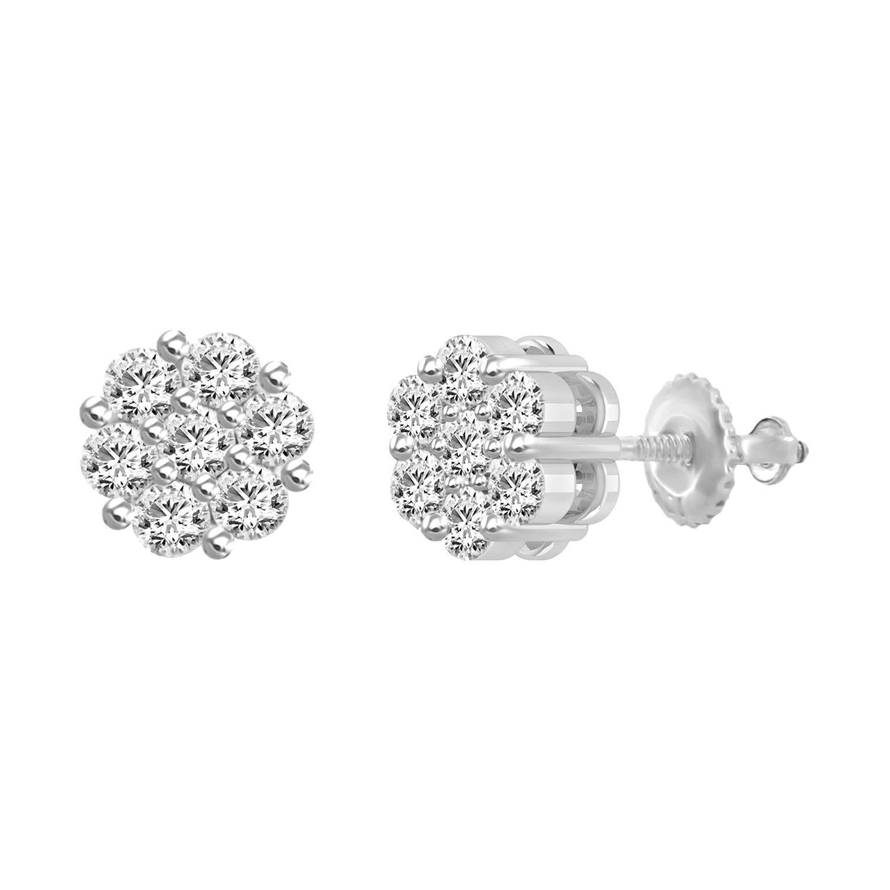 LADIES EARRING 1 1/2 CT ROUND DIAMOND 14K WHITE GOLD