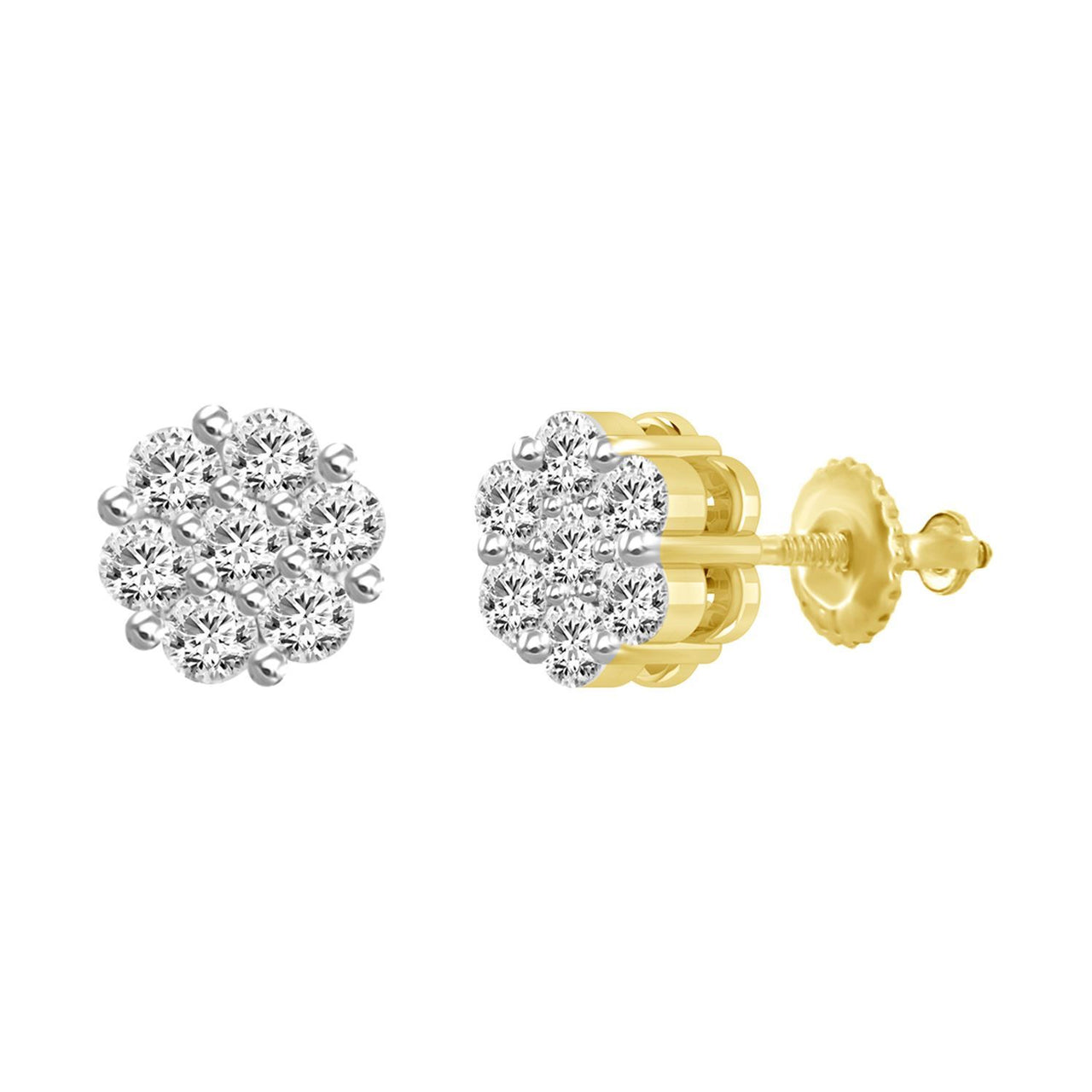 LADIES EARRING 1 1/2 CT ROUND DIAMOND 14K YELLOW GOLD