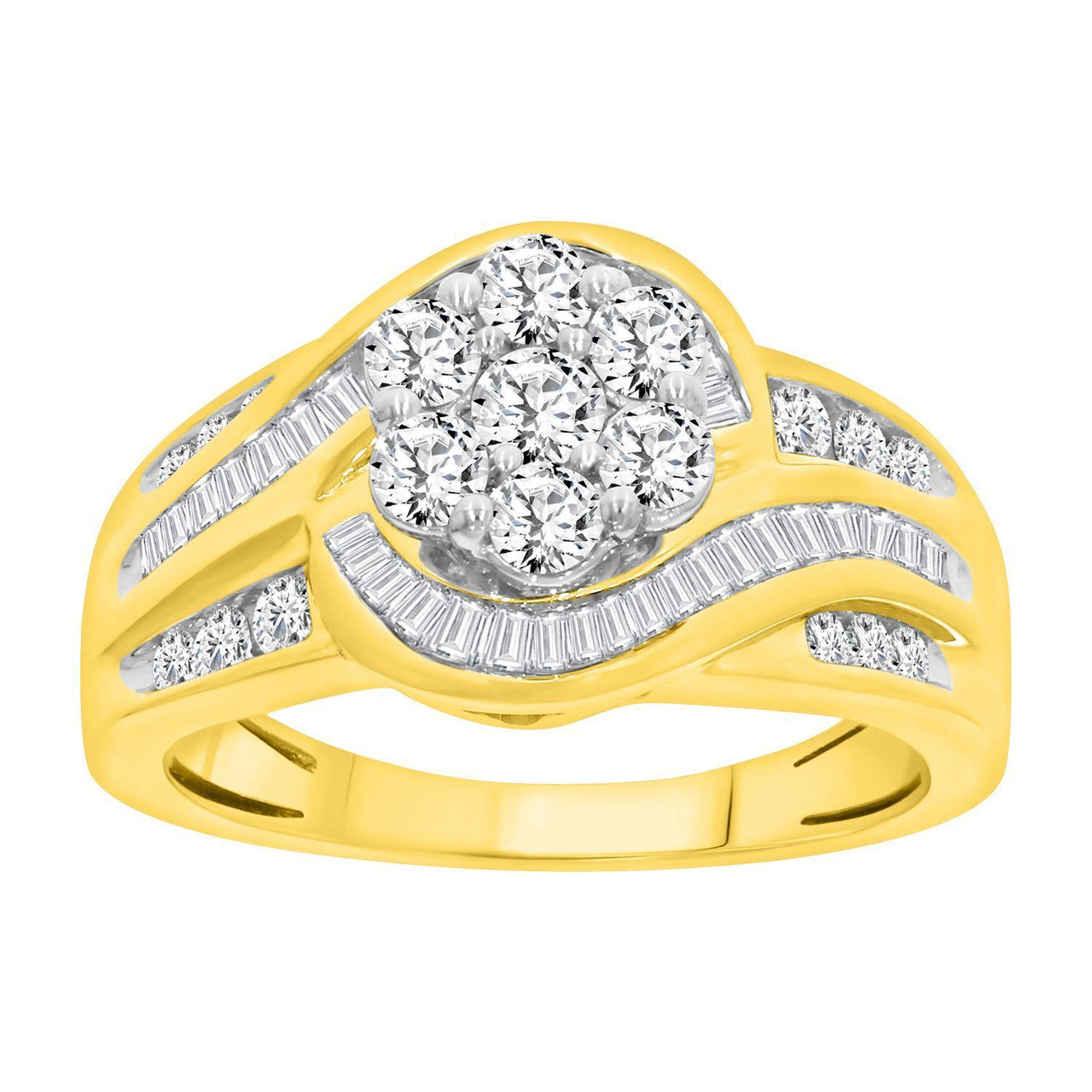 LADIES RING 1 CT ROUND/BAGUETTE DIAMOND 10K YELLOW GOLD