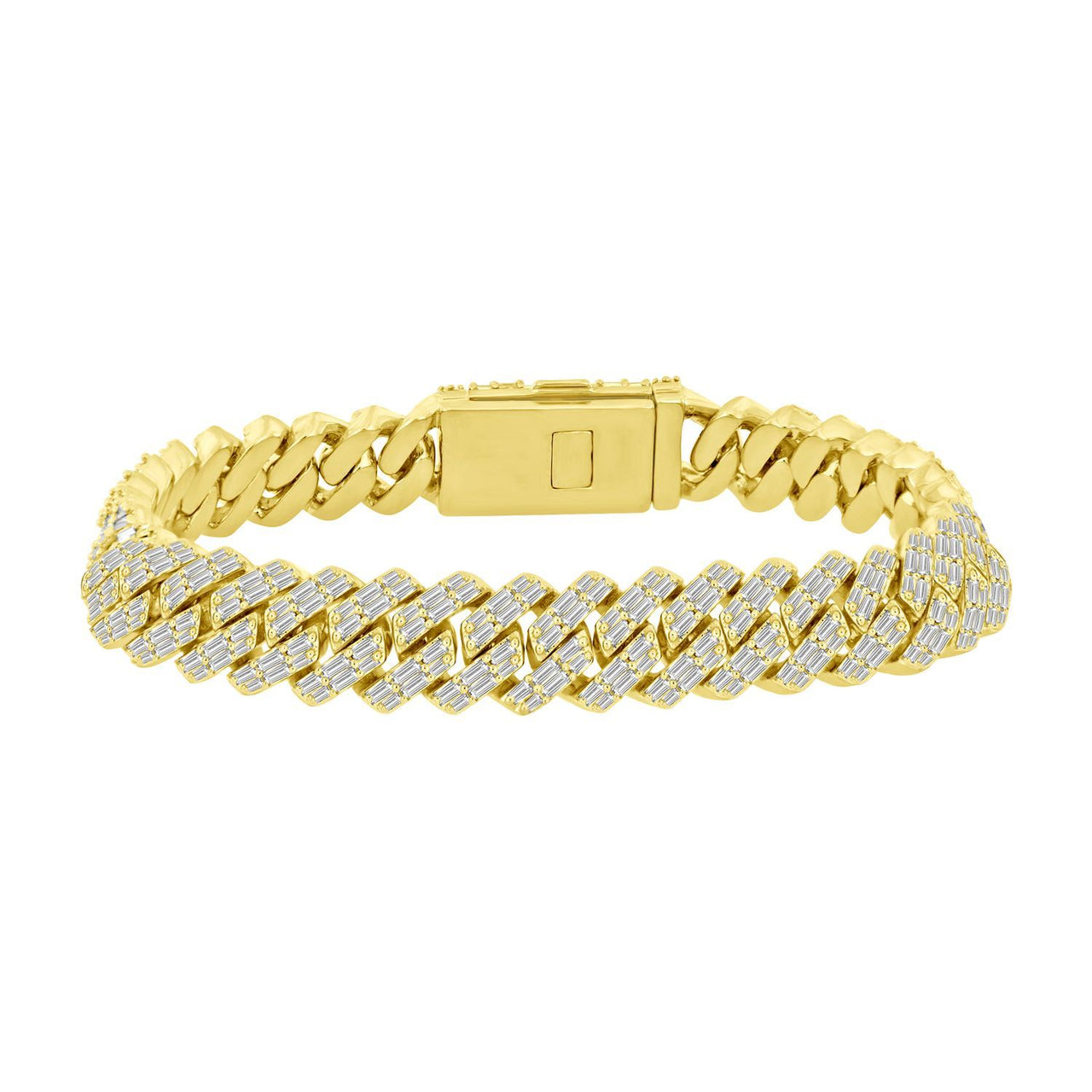MEN'S BRACELET 6 1/3 CT BAGUETTE DIAMOND 10K YELLOW GOLD