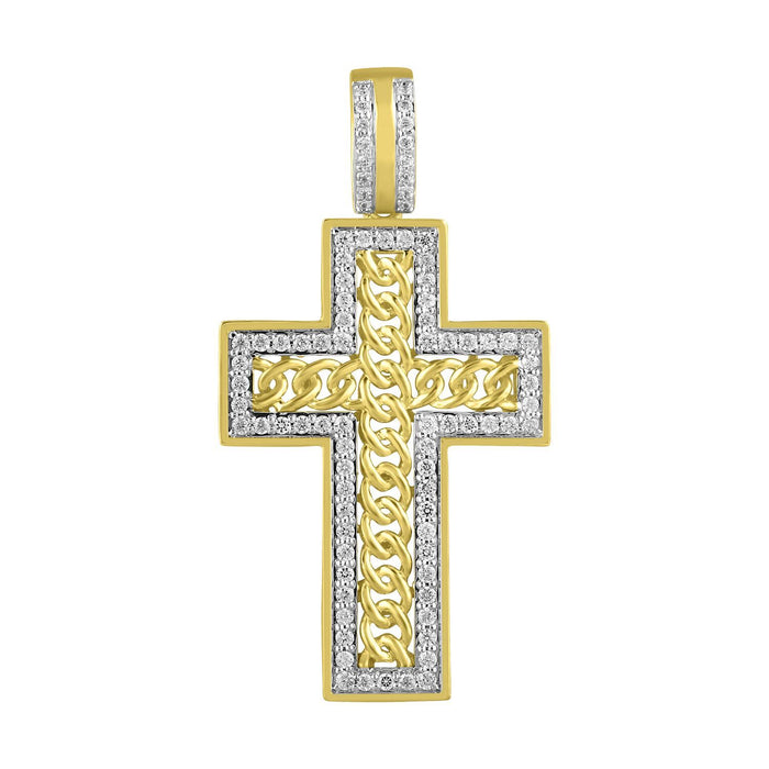 MEN'S CROSS 1 CT ROUND DIAMOND 10K YELLOW GOLD