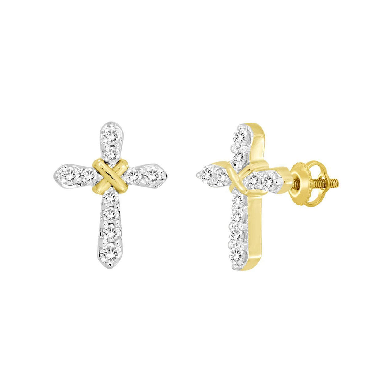 MEN'S EARRING 1/6 CT ROUND DIAMOND 10K YELLOW GOLD