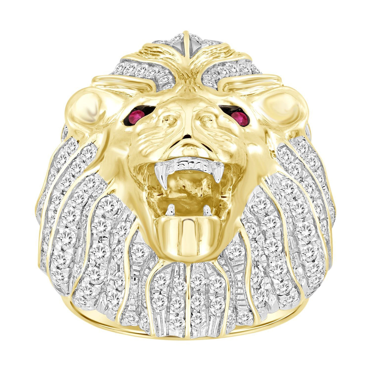 MEN'S RING 2 1/2 CT ROUND/BAGUETTE/RUBY DIAMOND 10K YELLOW GOLD