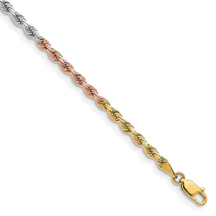 14k Tri-Color 3mm D/C Rope Chain