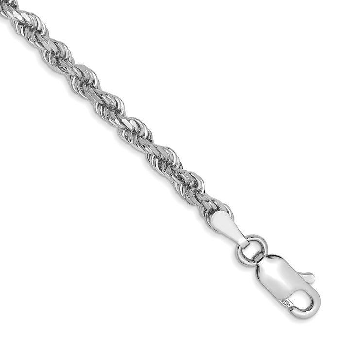 14k White Gold 3mm D/C Rope with Lobster Clasp Chain