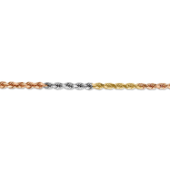 14k Tri-Color 4mm D/C Rope Chain