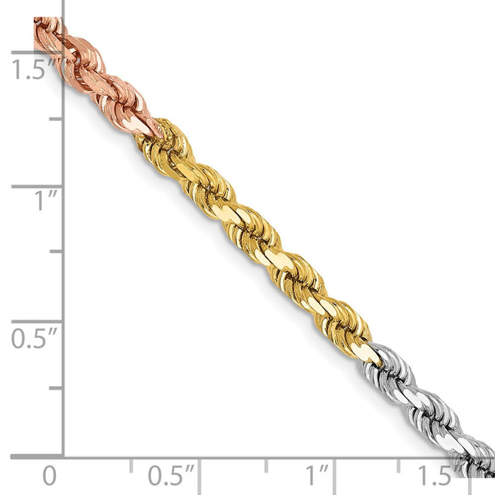 14k Tri-Color 4mm D/C Rope Chain