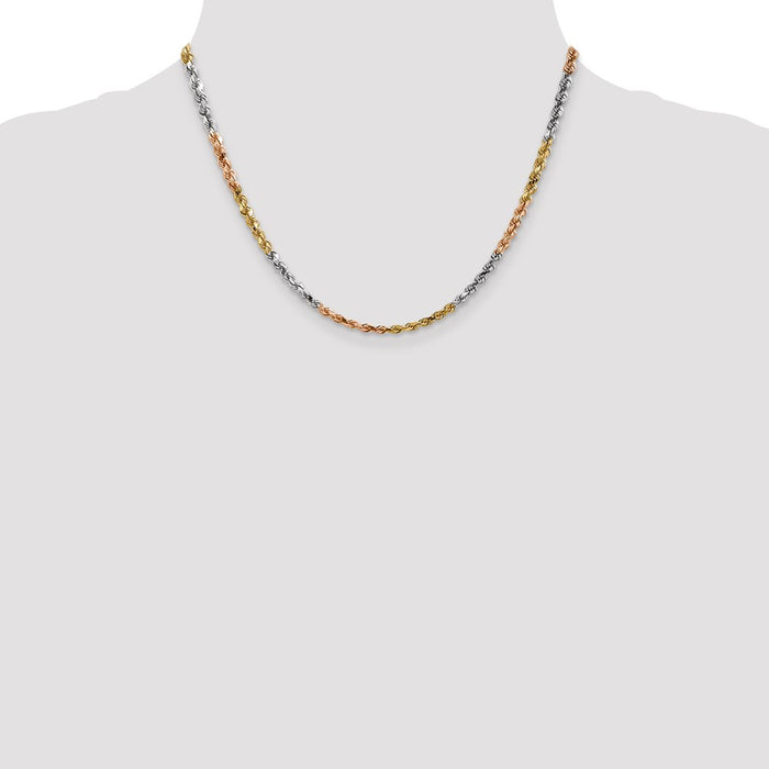 14k Tri-Color 4mm D/C Rope Chain