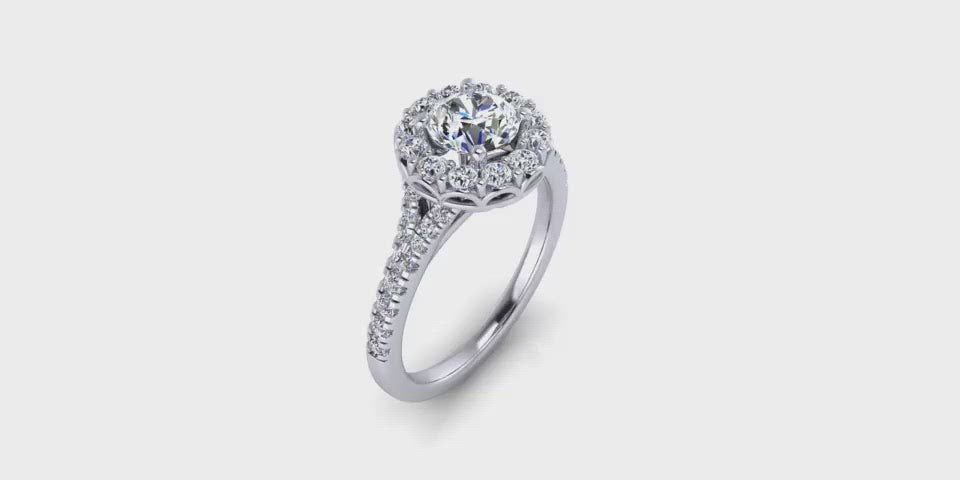 Round Halo Diamond Engagement Ring with Side Diamonds-Angelucci-Jewelry
