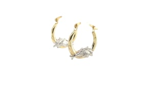 10k Two-Tone Gold Round Graduated Dolphin Design Hoop Earrings