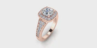 One Carat Round Halo in 14 Karat Gold with Square Border, Thicker Band and Milgraine Borders-Angelucci Jewelry