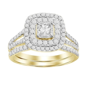 LADIES BRIDAL RING SET 1 CT ROUND/PRINCESS DIAMOND 14K WHITE GOLD