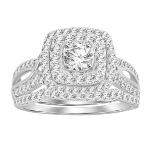 LADIES BRIDAL RING SET 1 CT ROUND DIAMOND 14K YELLOW GOLD