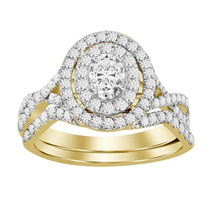 LADIES BRIDAL RING SET 1 CT ROUND/OVAL DIAMOND 14K YELLOW GOLD
