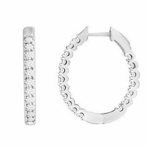 LADIES HOOPS 2 CT ROUND DIAMOND 10K WHITE GOLD