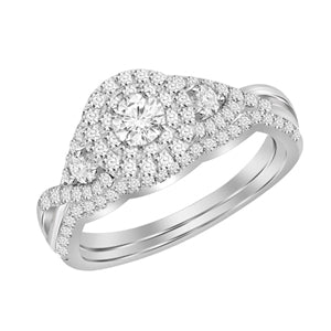 LADIES BRIDAL RING SET 3/4 CT ROUND DIAMOND 14K WHITE GOLD