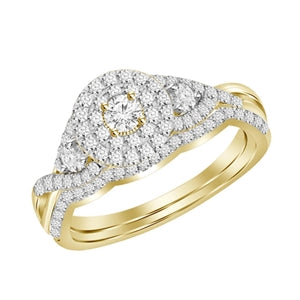 LADIES BRIDAL RING SET 3/4 CT ROUND DIAMOND 14K YELLOW GOLD