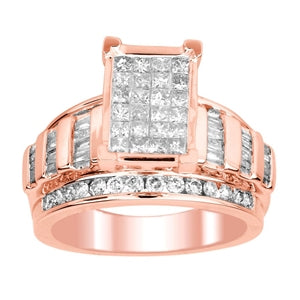 LADIES RING 1 1/2 CT ROUND/PRINCESS/BAGUETTE DIAMOND 10K ROSE GOLD