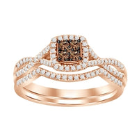 Thumbnail for LADIES BRIDAL RING SET 1/3 CT WHITE/CHOCOLATE ROUND DIAMOND 10K ROSE GOLD