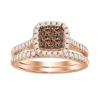 Thumbnail for LADIES BRIDAL RING SET 3/4 CT WHITE/CHOCOLATE ROUND DIAMOND 14K ROSE GOLD