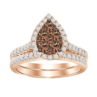 Thumbnail for LADIES BRIDAL RING SET 3/4 CT WHITE/CHOCOLATE ROUND DIAMOND 14K ROSE GOLD