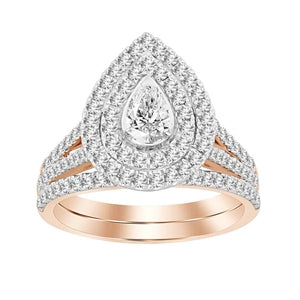 LADIES BRIDAL RING SET 1 CT ROUND DIAMOND 14K ROSE GOLD