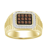 Thumbnail for MEN'S RING 1/2 CT WHITE/CHOCOLATE ROUND DIAMOND 10K  YELLOW  GOLD