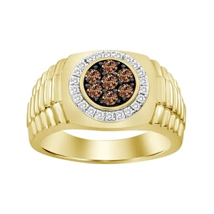 MEN'S RING 1/2 CT WHITE/CHOCOLATE ROUND DIAMOND 10K ROSE GOLD