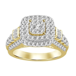 LADIES RING 1 1/2 CT ROUND/BAGUETTE DIAMOND 10K YELLOW GOLD