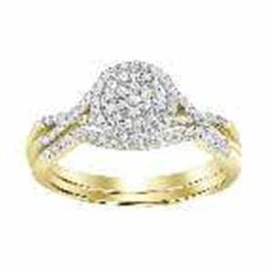 LADIES BRIDAL RING SET 1/4 CT ROUND DIAMOND 10K YELLOW GOLD