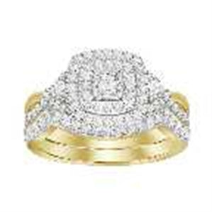 LADIES BRIDAL RING SET 3/4 CT ROUND/PRINCESS DIAMOND 14K YELLOW GOLD