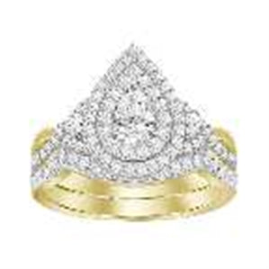 LADIES BRIDAL RING SET 3/4 CT ROUND/PEAR DIAMOND 14K ROSE GOLD