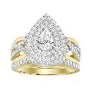 LADIES BRIDAL RING SET 1 CT ROUND/PEAR DIAMOND 14K WHITE GOLD