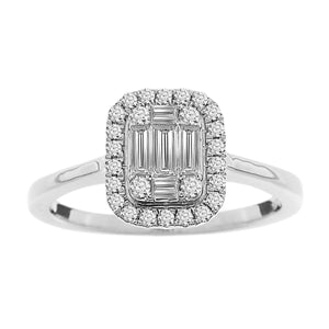 LADIES RING 3/8 CT ROUND/BAGUETTE DIAMOND 14K WHITE GOLD