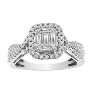 LADIES RING 3/4 CT ROUND/BAGUETTE DIAMOND 14K  WHITE GOLD