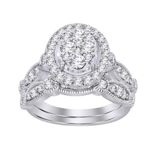 LADIES BRIDAL RING SET 1 1/2 CT ROUND DIAMOND 14K WHITE GOLD