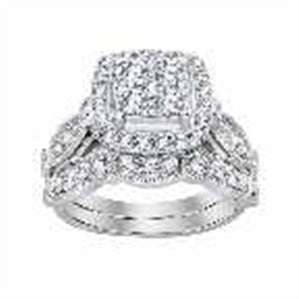 LADIES BRIDAL RING SET 1 1/2 CT ROUND DIAMOND 14K WHITE GOLD
